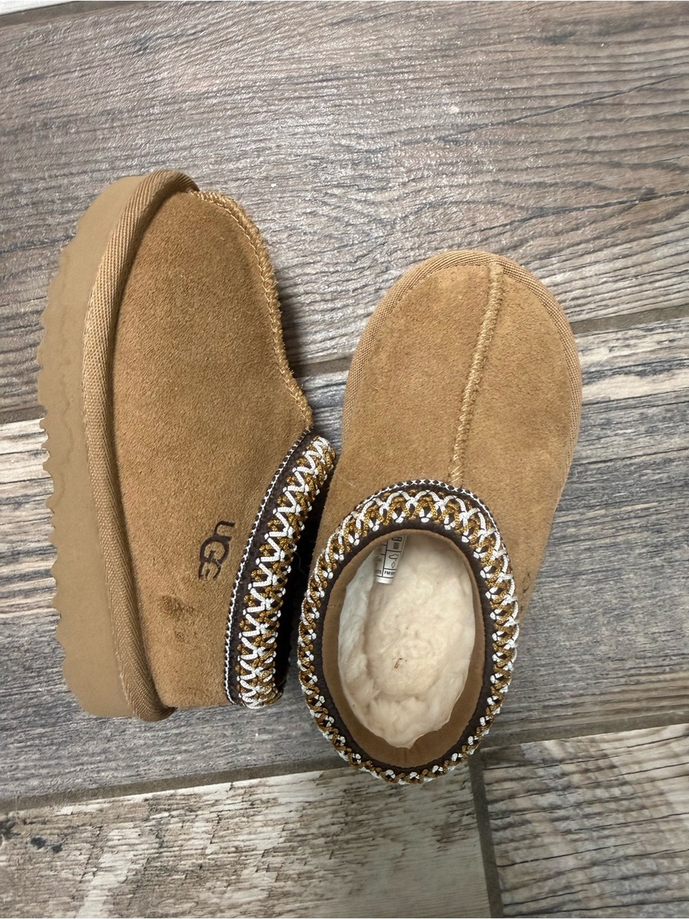 UGG Kids Chestnut Tan Suede Slip-On Moccasin Slippers